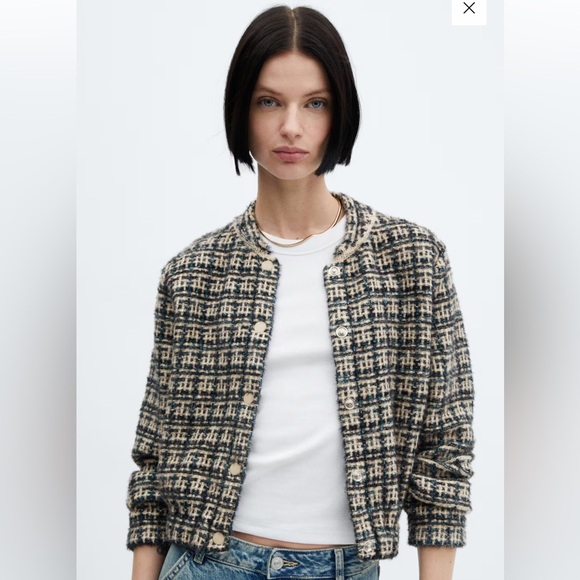 Mango Jackets & Blazers - MANGO Dolors Tweed Bomber Jacket Small, NAVY